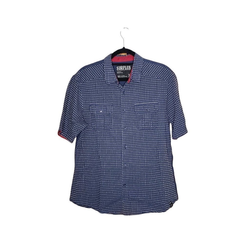 Surplus Blue Contrast Button Down Short Sleeve Pattern & Solid Top